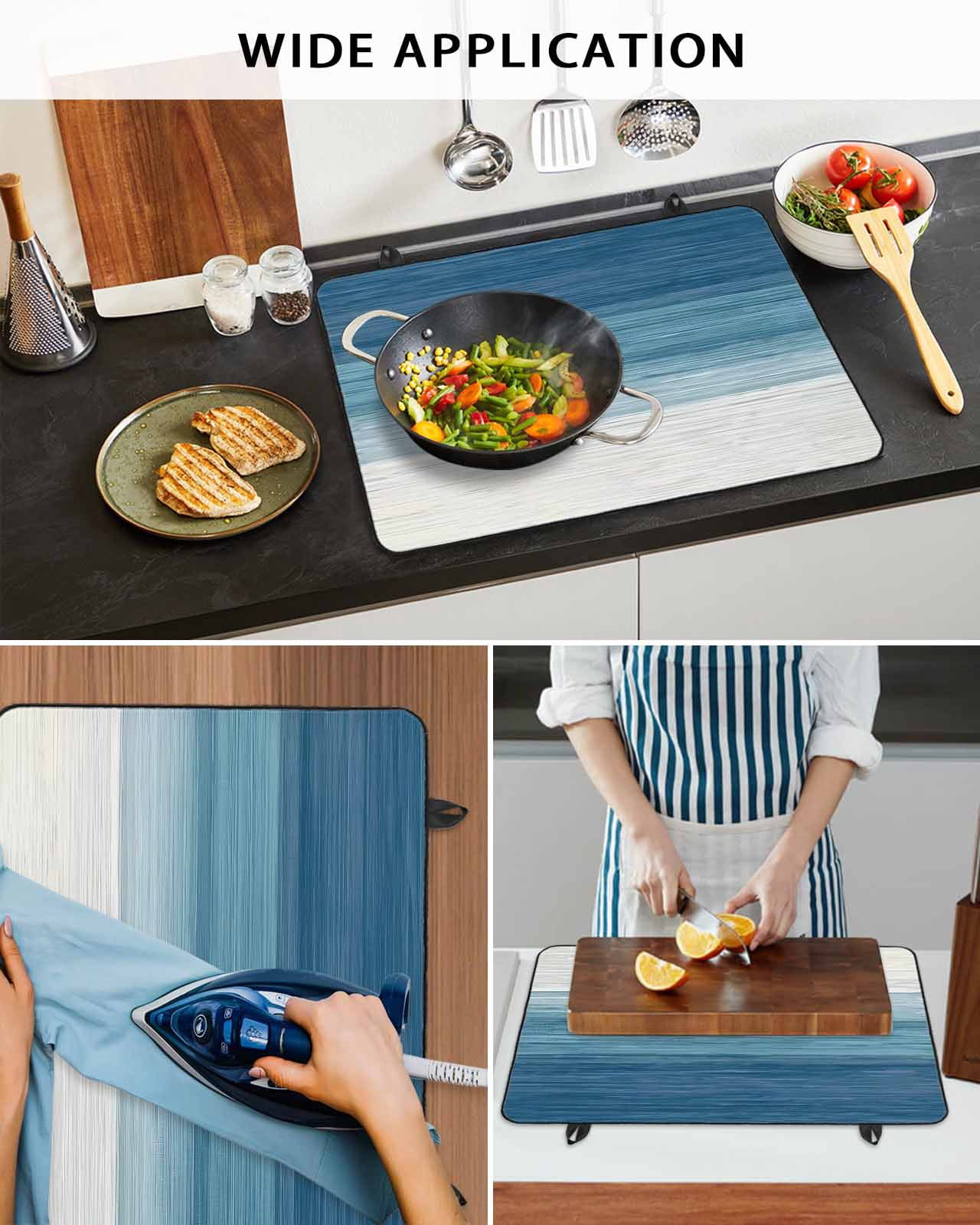 nqOlkjepod Large Induction Cooktop Protector Mat 36"x21", Blue Ombre Stripes%vintage Gradient Abstract Lines Art Stove Top Covers for Electric Stove, Stove Burner Cover Mats, Glass Top Stove Cover