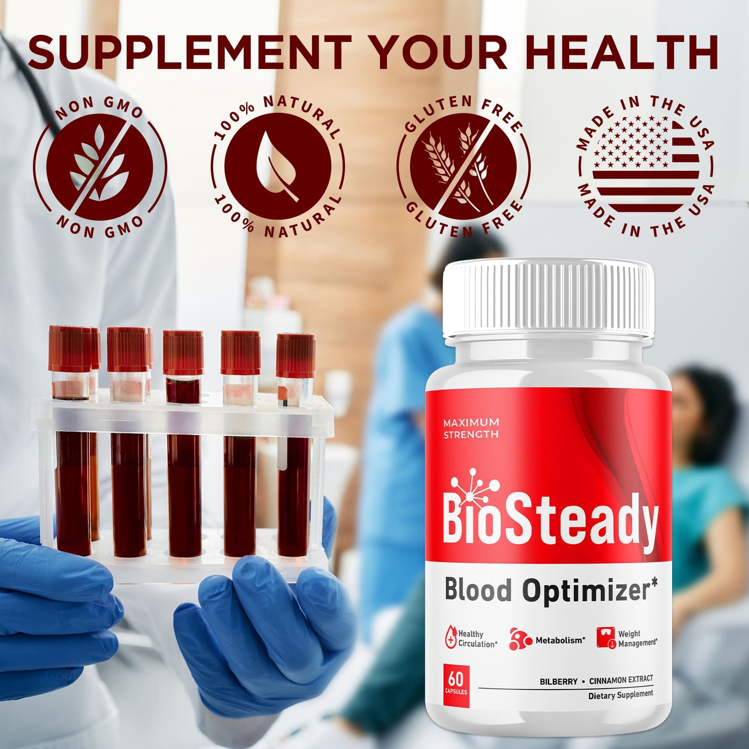 BioSteady Blood Balance Support Pills Advanced Formula Vitamin Supplement Bio Steady 120 Capsules