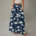 thumbnail image 4 of WULMLEO Long Skirts for Women Trendy Boho High Waisted Maxi Skirts with Pockets Floral Flowy Beach Vacation A Line Skirt Royal Blue M, 4 of 5