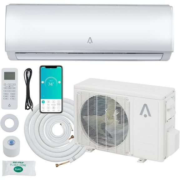 M optimized 9,000 BTU WIFI Split-System Air Conditioners, R454B 19 SEER2 Inverter Ductless Split AC Unit with Pre-Charged Condenser, Heat Pump & Installation Kit, Covers Up to 450 Sq. Ft