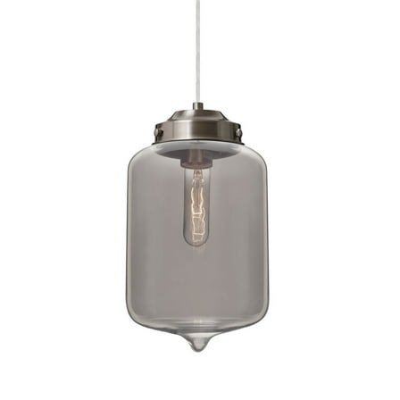 1JT-OLINSM-SN-Besa Lighting-Olin-One Light Cord Pendant with Flat Canopy-7 Inches Wide by 11 Inches High-Satin Nickel Finish-Smoke Glass Color