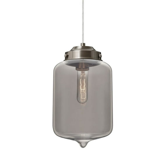 1JT-OLINSM-SN-Besa Lighting-Olin-One Light Cord Pendant with Flat Canopy-7 Inches Wide by 11 Inches High-Satin Nickel Finish-Smoke Glass Color