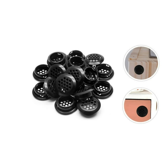30Pcs Circular Air Vent,QZS Durable Round Vents,25mm/1In Portable Mesh Hole Louver for Kitchen Bathroom Cabinet Wardrobe (Black)