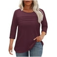 thumbnail image 2 of SDNall Women‘S Casual Solid Color Round-Neck Hooded 3/4 Sleeve Blouse Blouses Shirts Top, 2 of 8