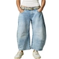 thumbnail image 1 of QJUHUNG Women  Loose Jeans Solid Color Mid-Rise Barrel Denim Pants, 1 of 6