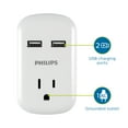 thumbnail image 4 of Philips 1 Outlet Wall Tap with 2 USB Ports, 15A/125VAC/1875W, White, SPP1201WA/37, 4 of 12