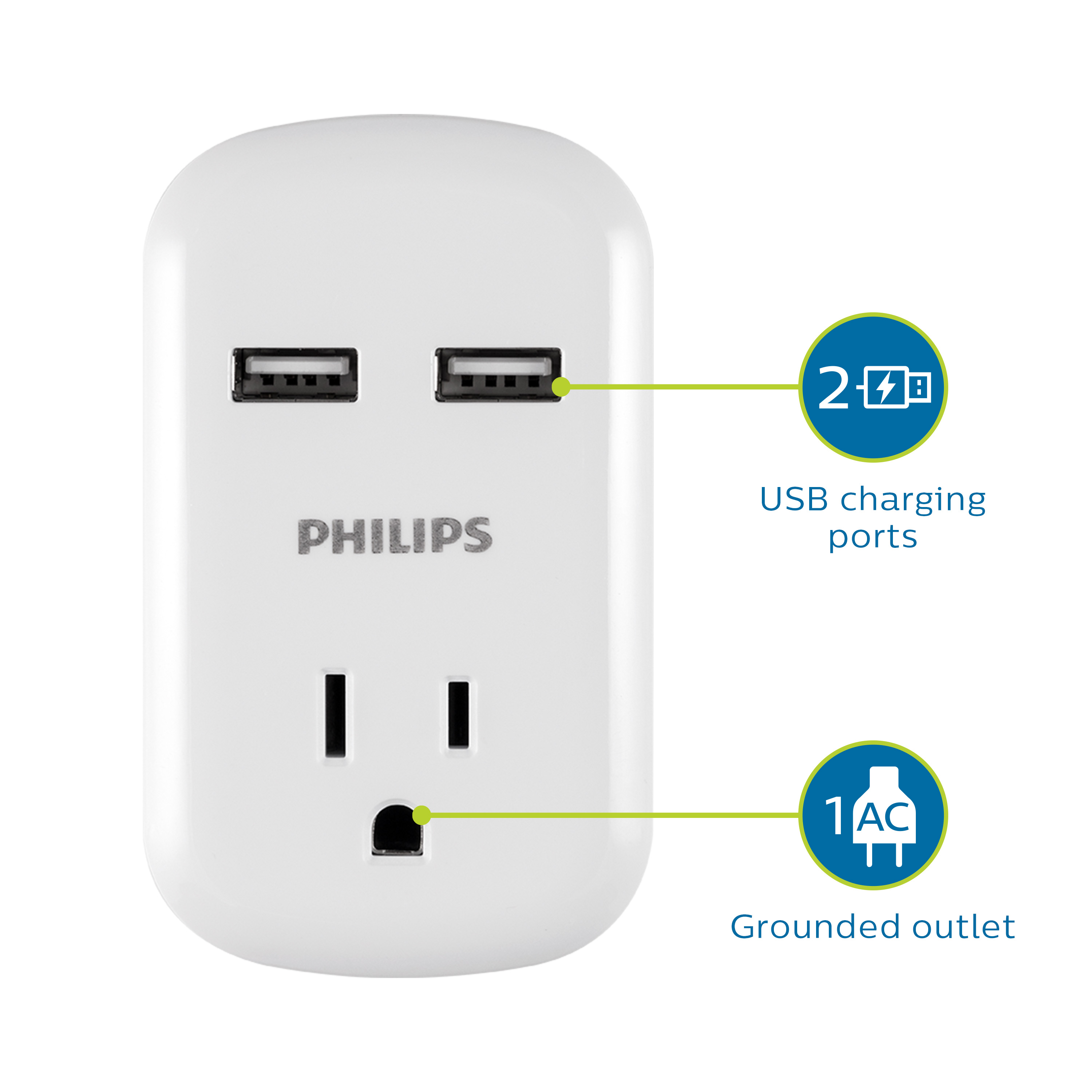 Philips Wall Tap with 2 USB Ports and 1 Outlet photo 3