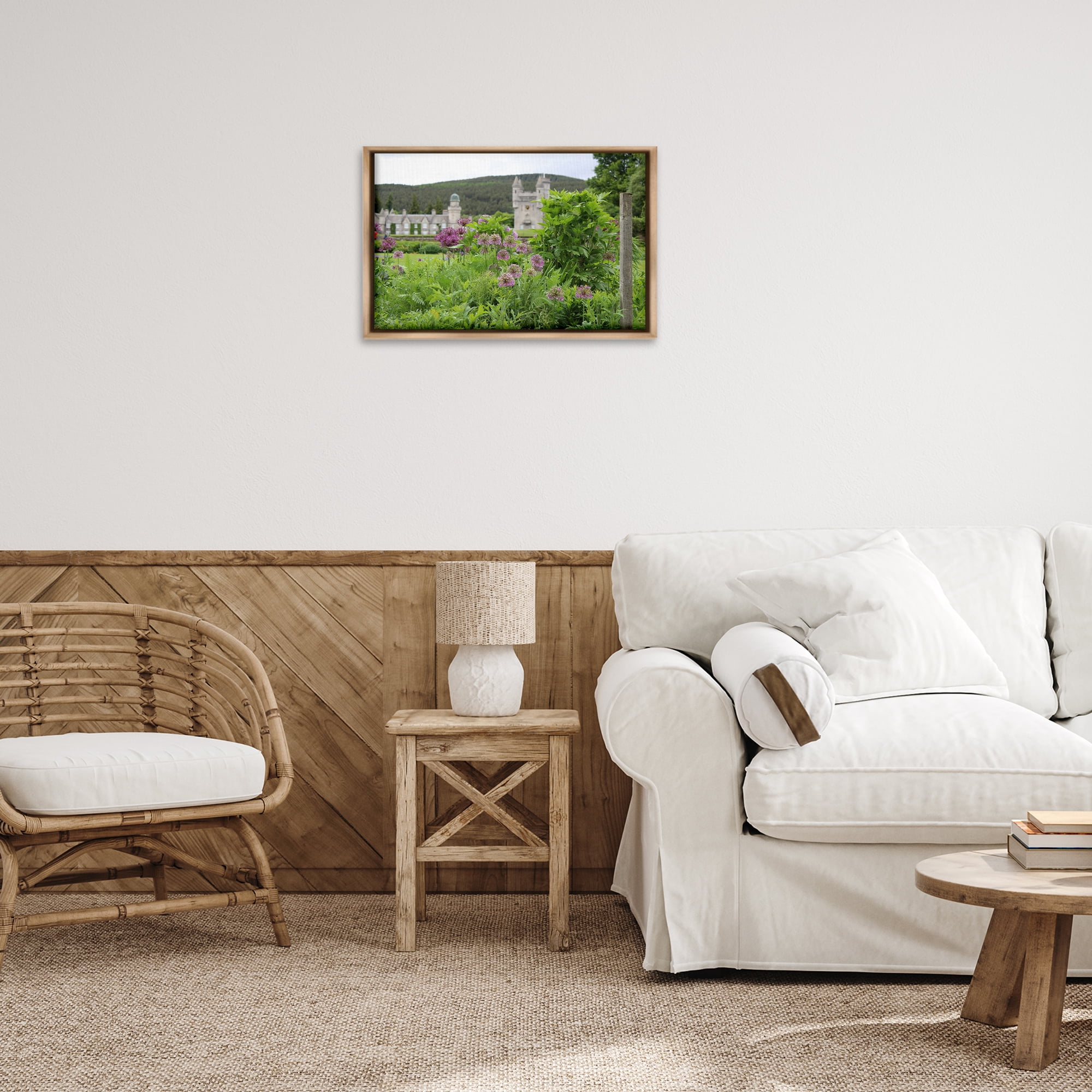 Stupell Industries Distant Castle View Landscape & Nature Photography Brown Floater Framed Canvas Art Print Wall Art, 25 x 17