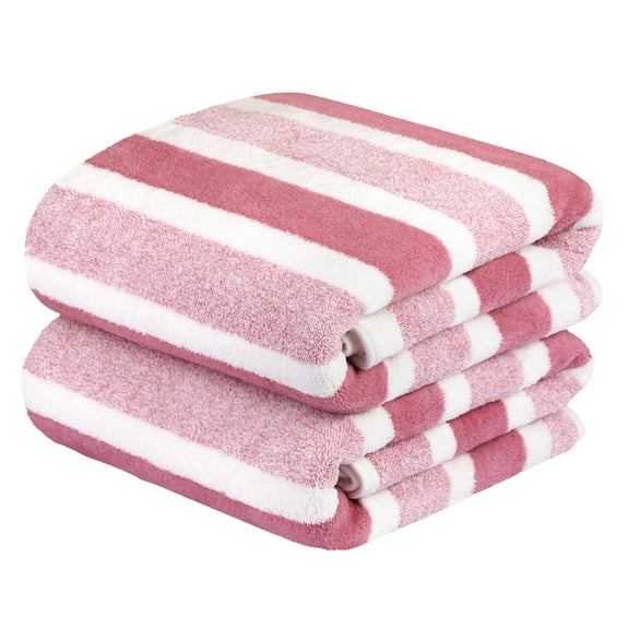 NC 2 Piece Bath Towel Set, Double Stripe Microfiber Soft Fast Drying Towels, Pink