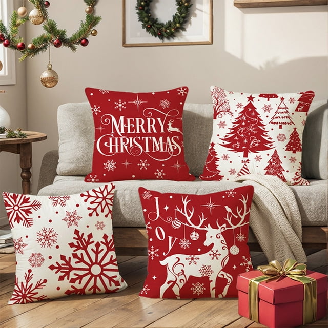 Fundas de almohada navideñas Nchkun, de lino, para decoración navideña de invierno, fundas de almohada navideñas de terciopelo para sofá, cama y coche, color Nchkun