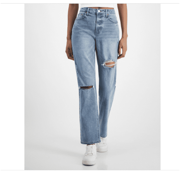 Tinseltown Juniors' Relaxed Ripped Straight-Leg Jeans - Sabrina Wash