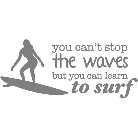 Surfing Vinyl Wall Decal | Girl's Surf Bedroom Sticker | Waves & Beach | 20"x9" [CK105]