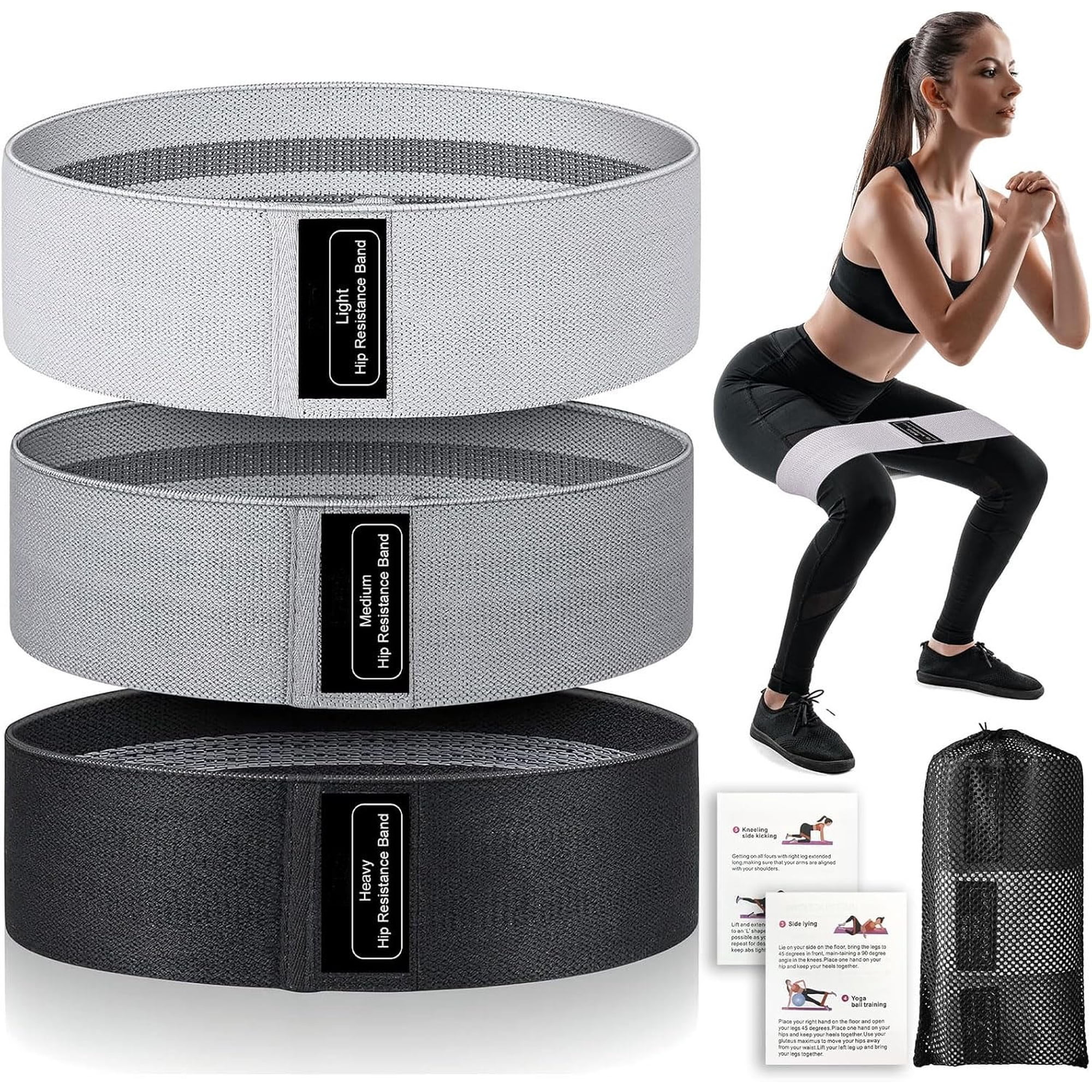 Resistance Bands for Working Out: 3-Set Professional Exercise Bands for Pilates, Yoga, Home Gym, Booty, Leg Training | Heavy/Medium/Light Fabric Loops for Women Men Black