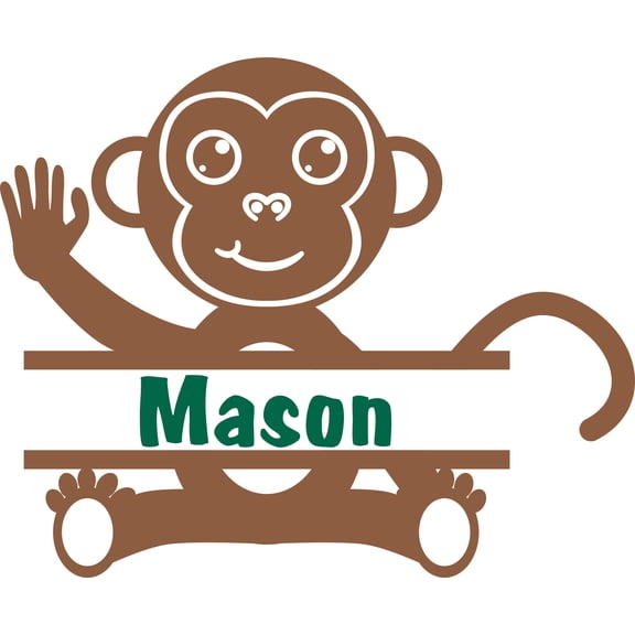 Animal Monkey Chimp Cute Cartoon Customized Wall Decal - Custom Vinyl Wall Art - Personalized Name - Baby Girls Boys Kids Bedroom Wall Decal Room Decor Wall Stickers Decoration Size (20x40 inch)