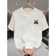 thumbnail image 1 of Camiseta informal con estampado de motociclista para hombre - Algodón, manga corta, cuello redondo, corte holgado, para todo el año, ideal para el fin de semana | Camiseta con estampado de motociclist, 1 of 6