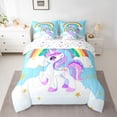thumbnail image 2 of Manfei Purple White Unicorn 7-Piece Bedding Comforter Set,Fairy Tale Theme King Bedding Sets,Cute Cartoon Animal Bed Sheets For Teens,Microfiber Bedroom Decor Reversible, 2 of 8