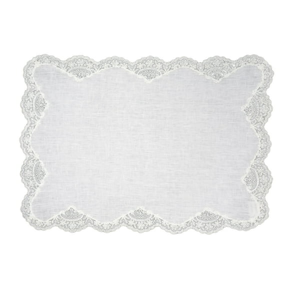 White Linen Placemats With Lace Borders , 16'' X 22'' Set of 4