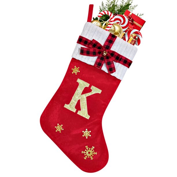 Calcetines Grandes Rojos Decorativos Con Letras Bordadas Y Colgantes De Diseño