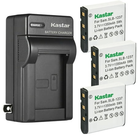 Kastar 3-Pack Battery and AC Wall Charger Replacement for Samsung SLB-1237 SLB1237 Battery Samsung Digimax L55 Digimax L55W Digimax L85 Digital Cameras