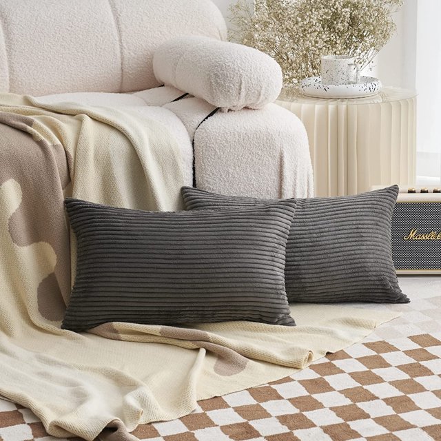 Couch Pillow Covers 12 x 20 Corduroy Oblong Set of 2 Decorative Throw