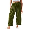 thumbnail image 2 of DDAPJ pyju Linen Pants for Women Wide Leg Palazzo Pants Drawstring Low Waist Harem Pants Casual Loose Lounge Trousers with Pockets Limited Time Sales Army Green XL, 2 of 7