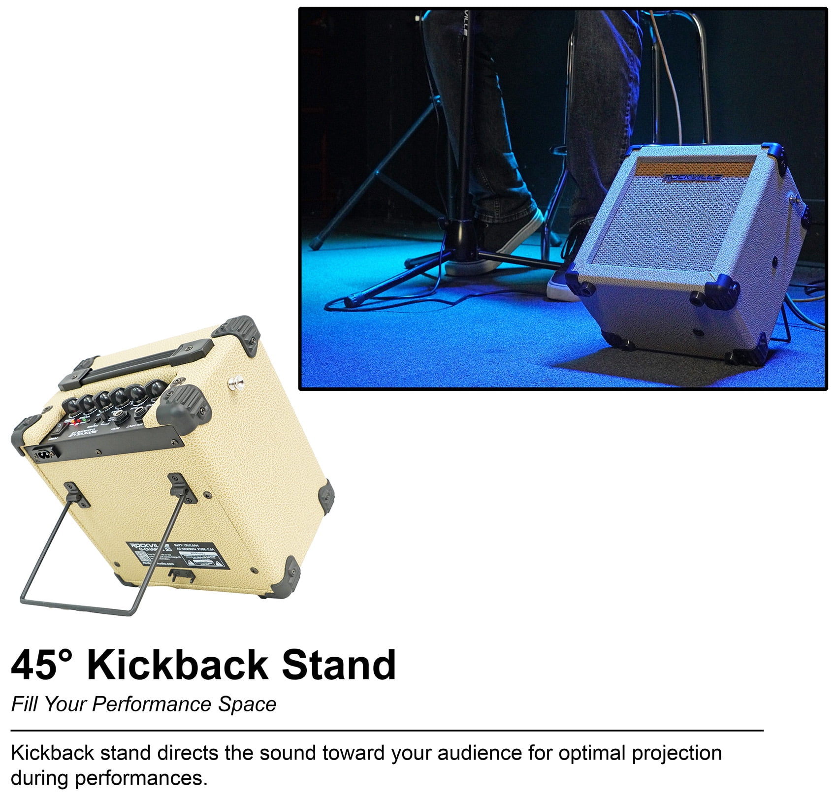 Rockville G-CHARGE 20 BEIGE Rechargeable Guitar Amplifier Spring Reverb+Mic Input