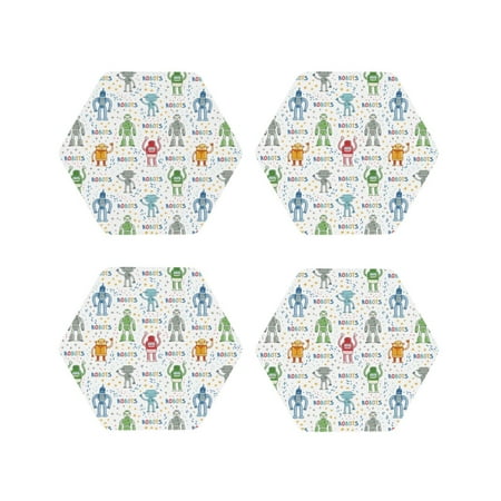 

Leather Coasters Set of 4 - Colorful robot Lightweight Non-Slip Drink Coasters for Desk Anti-Scalding Desk Cup Coasters for Office Table Decor Hexagon