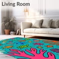 thumbnail image 2 of ODIKA 4'x6' Machine Washable Non-Slip Area Rug, Whimsical Sea and Coral Reef with Playful Ocean Motifs High Traffic Rug, Turquoise, 726836, 2 of 7