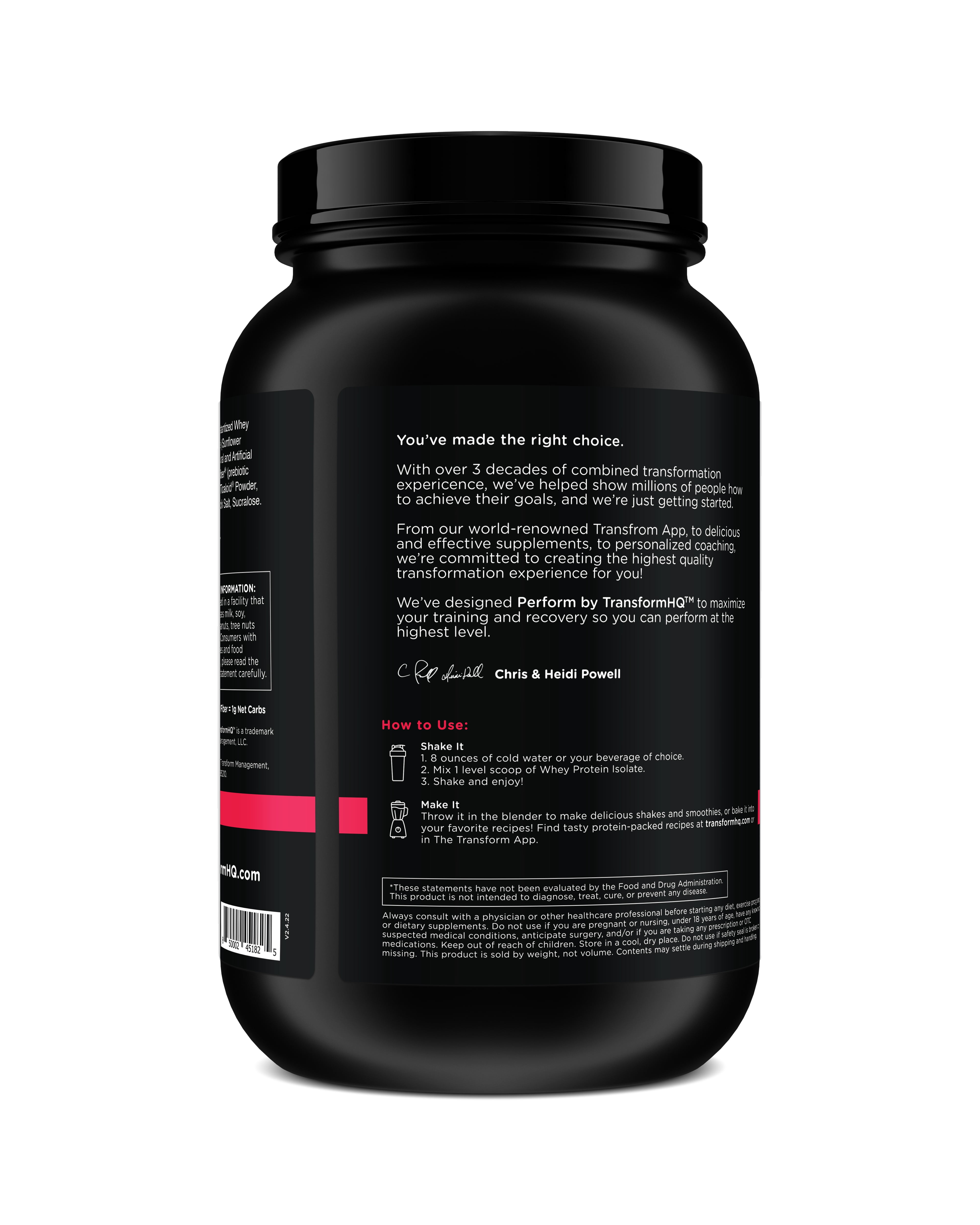 TransformHQ Whey Protein Isolate Powder 28 Servings (Vanilla) - Perform - Gluten Free, Non-GMO