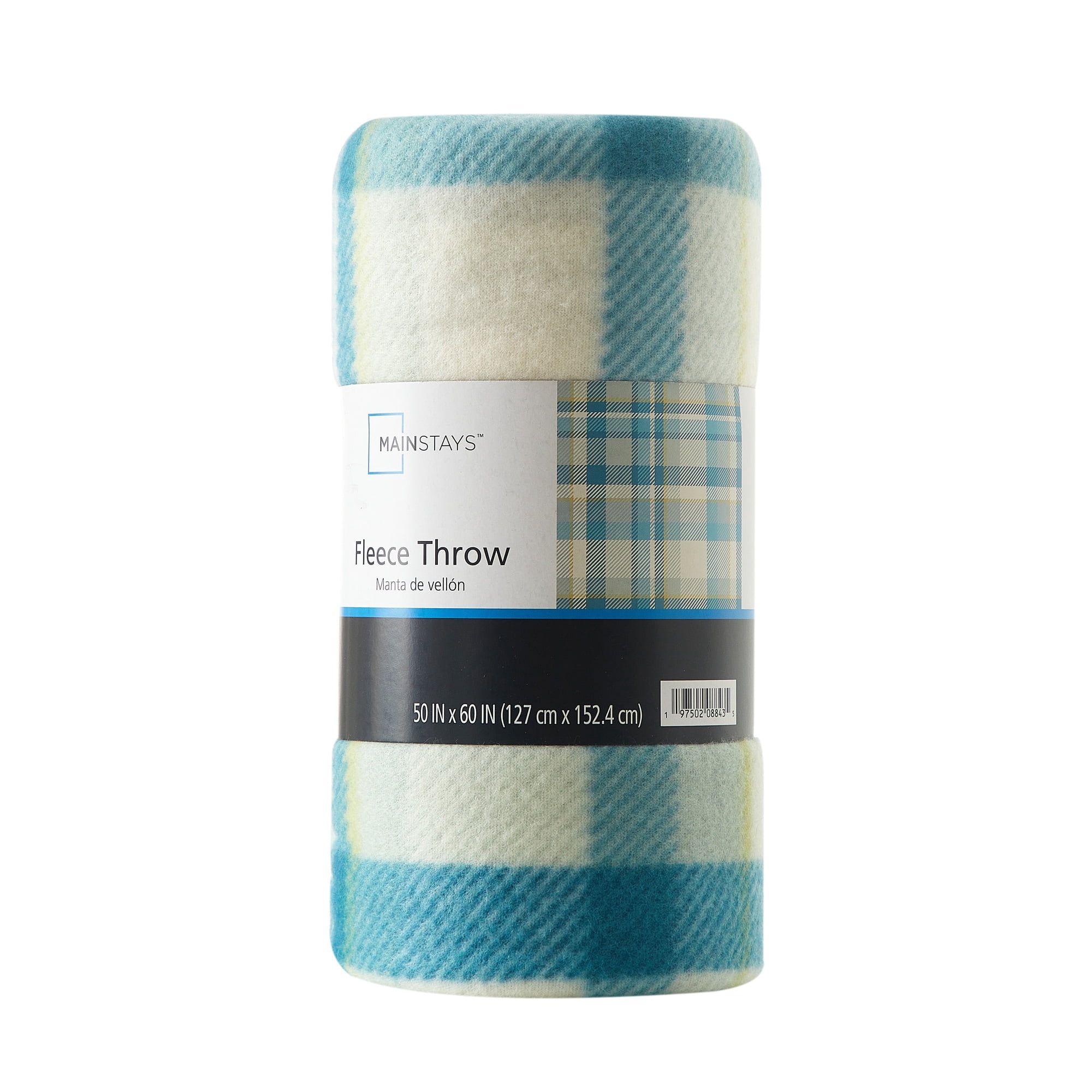 Mainstays Cozy Fleece Throw Blanket Teal Plaid 50" x 60", All Ages