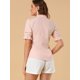 thumbnail image 5 of Blusas Elegante Con Cuello De Volantes Manga Corta Cuello Alto Camisa Con Botones Para Mujer Rosa S, 5 of 6
