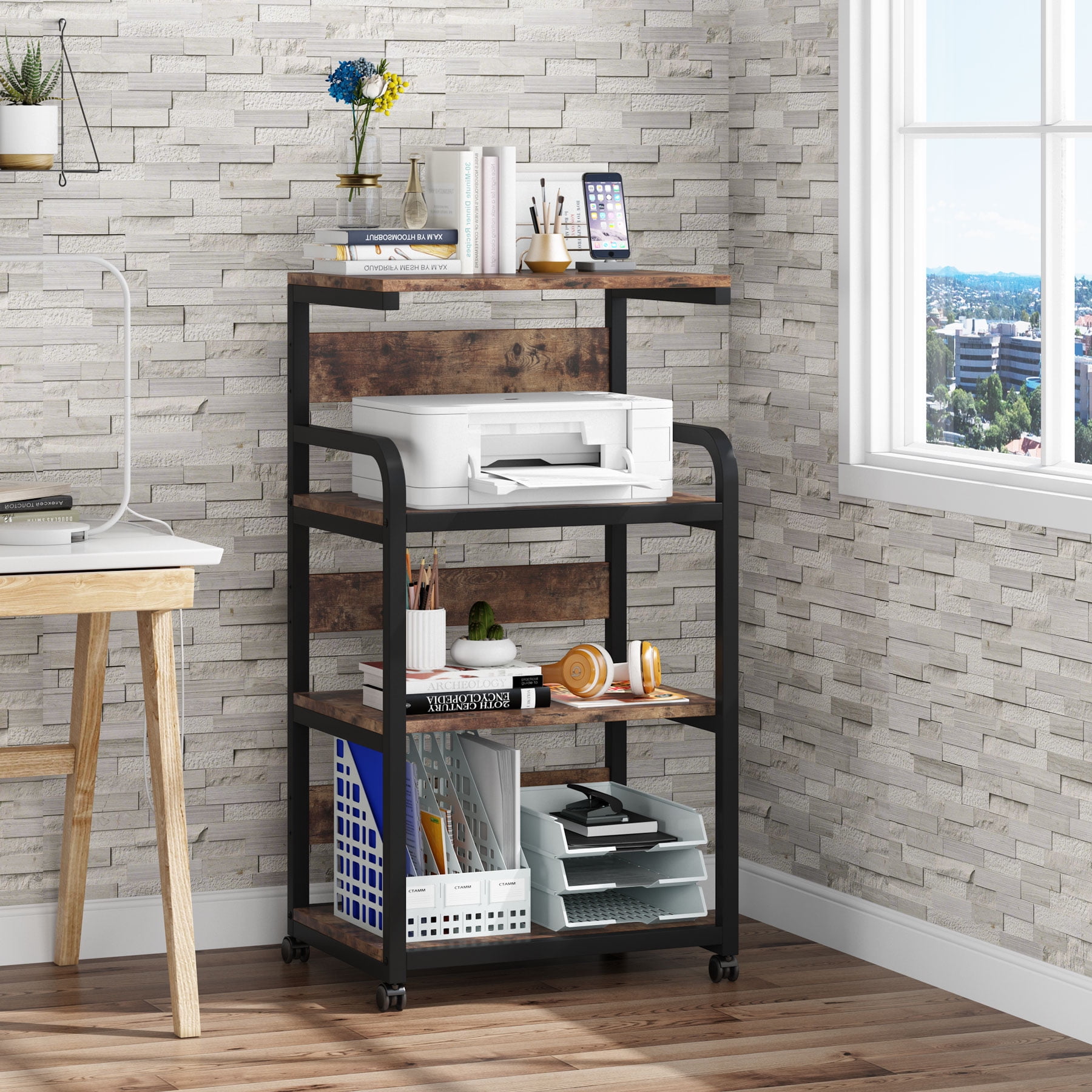 Tribesigns 4Tier Mobile Printer Stand with Storage Shelves, Modern
