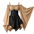 thumbnail image 5 of Huowey Womens Halloween Witch Vampire Off Shoulder Gothic Dresses Elegant Cosplay Party Gown Irregular Hem Batwing Sleeve Trendy Trick Or Treat Dress,Khaki,M, 5 of 5