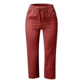 thumbnail image 3 of Dpytoraw Women's Solid Color Linen Blend 7/8 Pants Loose Fit Casual Trousers With Pockets Pull-On Casual Pants Women Red XXL, 3 of 3