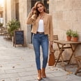 thumbnail image 6 of Leidass Womens Cropped Blend Stand Collar Jacket Long Sleeve Button Front Solid Color Casual Short Outerwear for Fall Winter Daily Wear Khaki L, 6 of 7