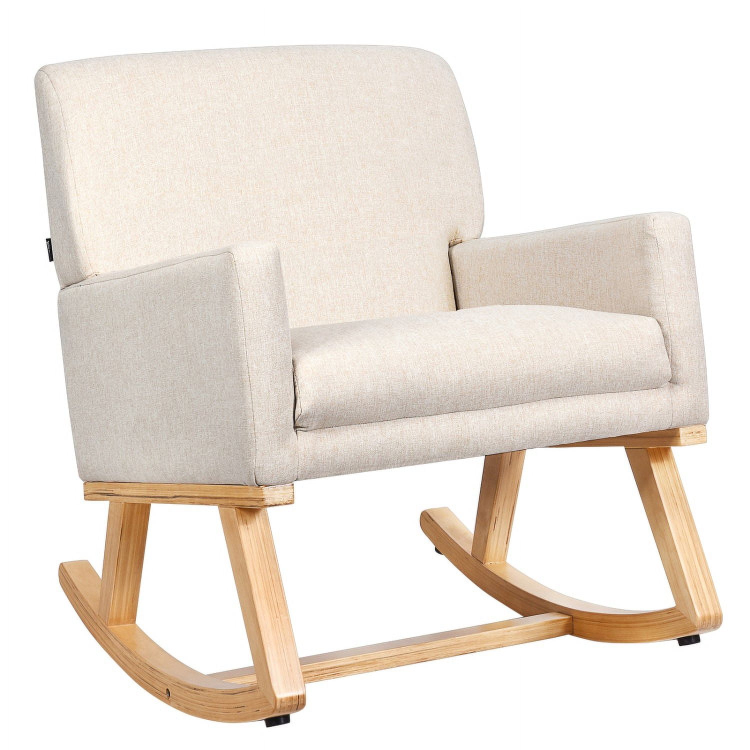 Resenkos Rocking Chair Nursery Glider, Comfy Rocker Nursery Chair, Upholstered Rocking Chair with and Solid Wood Base-Beige