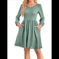 thumbnail image 2 of Vestido de Mujer con Mangas Largas Tipo Farol, Cuello Redondo, Falda Evasé, Moda de Otoño Verde S, 2 of 7