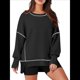thumbnail image 2 of Sudadera Informal de Cuello Redondo para Mujer, de Larga, Holgada, , con Costuras en Contraste, para Otoño. Negro L, 2 of 8