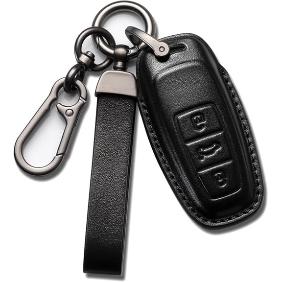 Compatible with Audi Key Fob Cover Leather Lanyard Keychain Holder Car Key Case 2022 2023 2024 2025 2026 A3 A6 A7 A8 Q7 Q8 R8 e-tron GT RS5 RS6 RS7 S6 S7 S8 SQ7 SQ8 Accessories,3 buttons,Black
