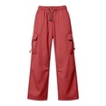 thumbnail image 6 of Huowey Womens Baggy Cargo Pants Wide Leg Hiking Pants With Pockets Drawstring Casual Daily Trendy Travel Trousers,XL, 6 of 6
