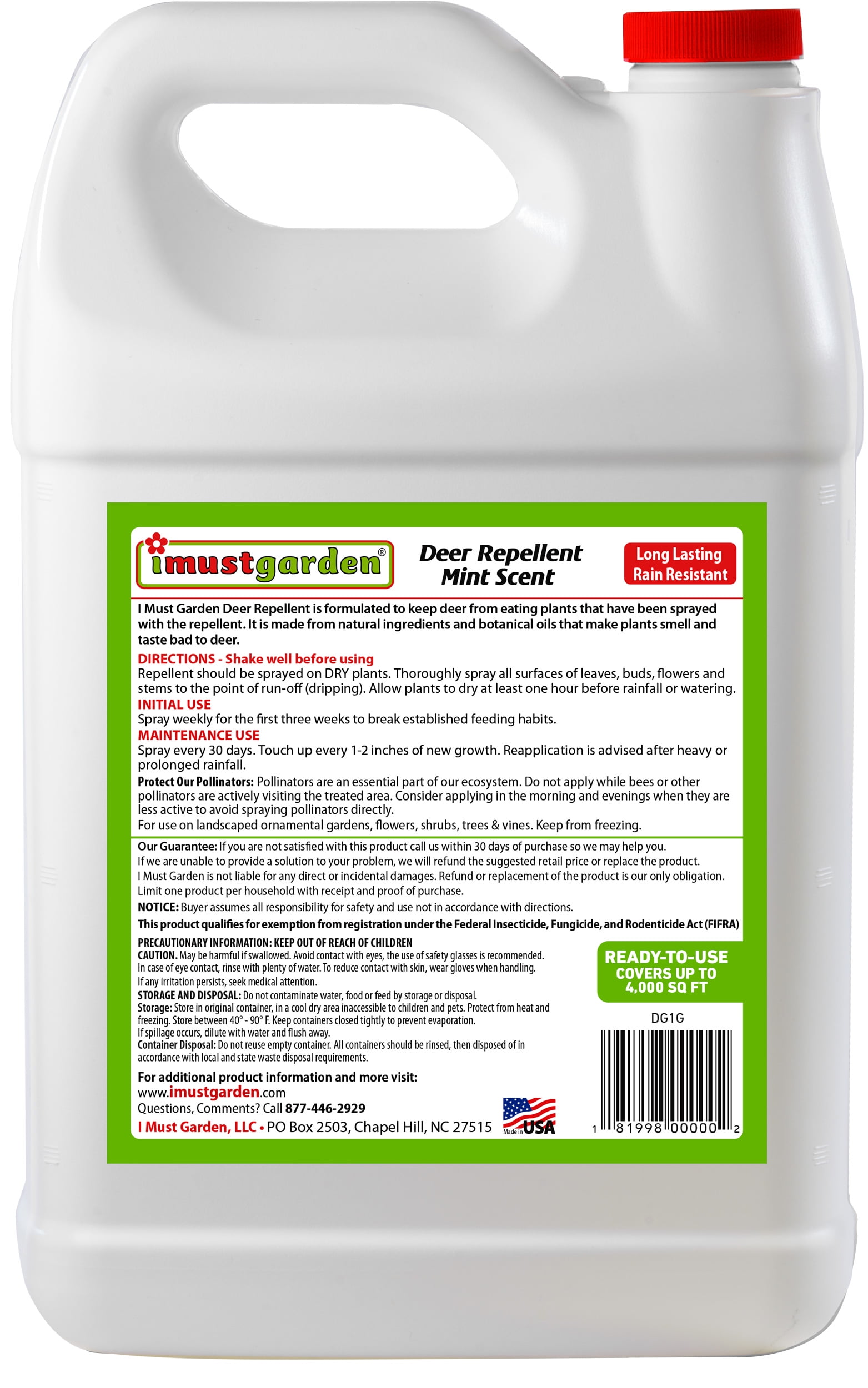 I Must Garden Deer Repellent: Mint Scent Deer Spray for Gardens & Plants - 1 Gallon Ready to Use Refill