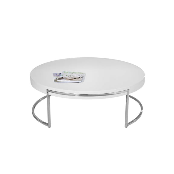 Pangea Home Riso Gloss Lacquer & High Polished Steel Metal Coffee Table in White