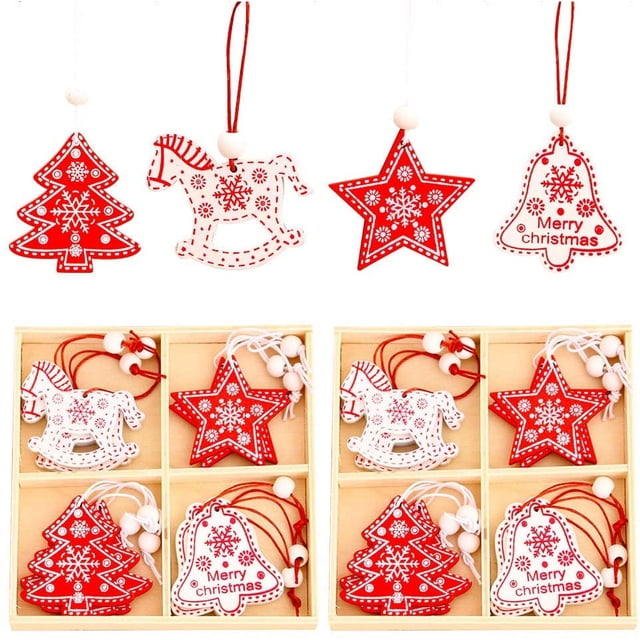 Adornos para árboles de Navidad 24 piezas colgantes de Navidad de madera Decoración de Navidad colgantes de madera Árbol de Navidad Adornos de madera para árboles de Navidad para decoración de Navidad Adepaton LKX-2038