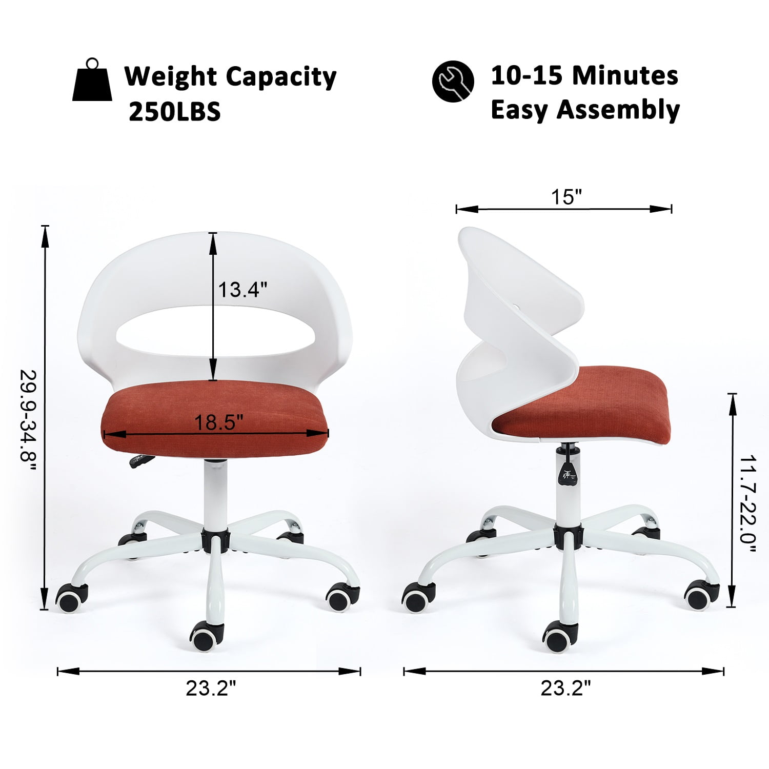 Homy Casa Teen Task Office Chair with Lumbar Support, Adjustable Height Swivel Desk Chair for Home Office, Peppery