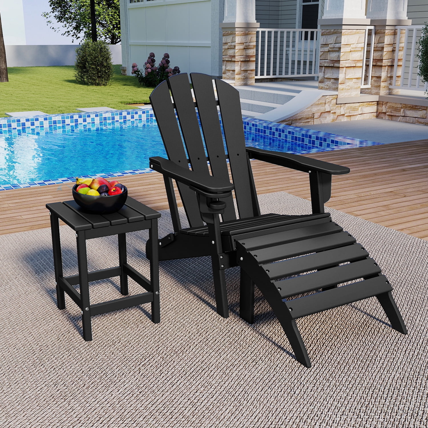 FODINGHILL Outdoor Side Table,All Weather HDPE Adirondack Patio Table,Square End Table for Pool Balcony Deck Porch Lawn Backyard,Black