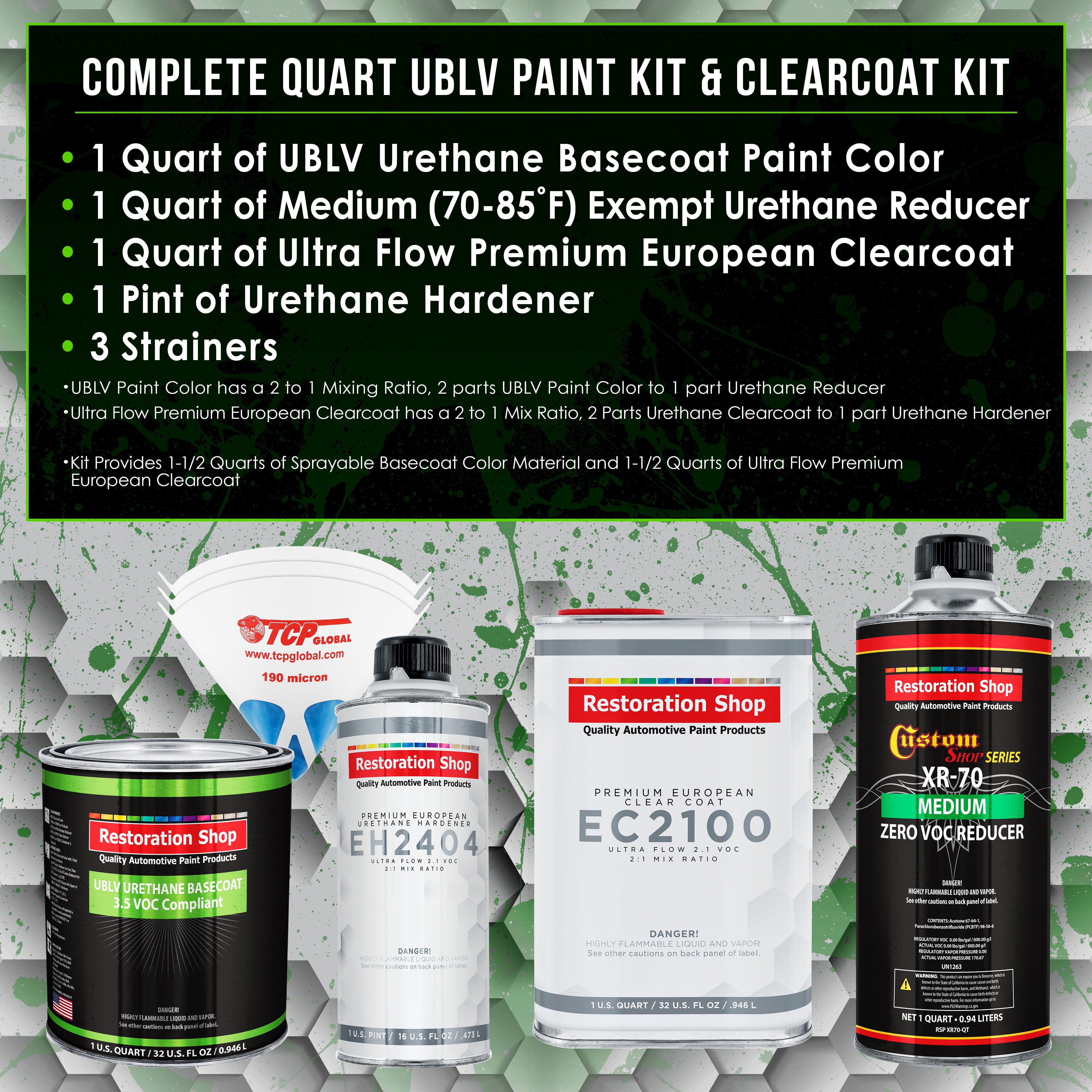 Reptile Red Low VOC Urethane Basecoat/Premium Clearcoat Car Auto Paint Complete Medium Quart Kit - Restoration Shop