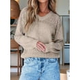 thumbnail image 6 of Women Knit Sweaters Fall V Neck Long Sleeve Pullover Casual Loose Sweater Khaki XS, 6 of 8