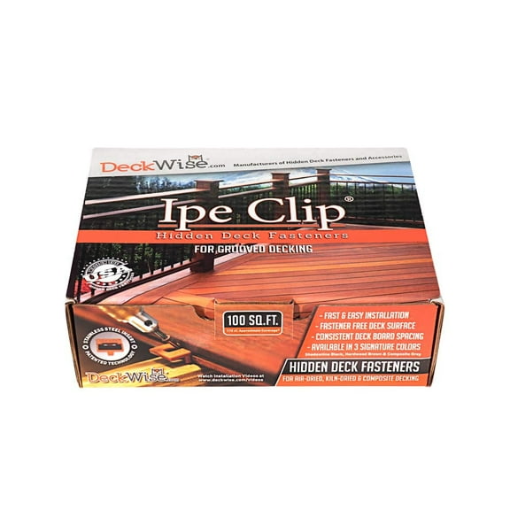 DeckWise (Brown) Ipe Clip Extreme S Hidden Deck Fasteners, 5/32" Gap, Stainless Steel Black #8x2" Trim-Head Screws for 100 Sq.Ft. of AD and KD Hardwood, Thermal or Composite Decks (175 ct. kit)