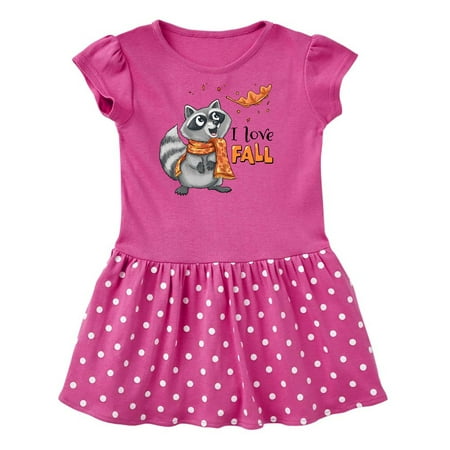 

Inktastic I Love Fall Cute Raccoon with Scarf and Leaf Gift Toddler Girl Dress