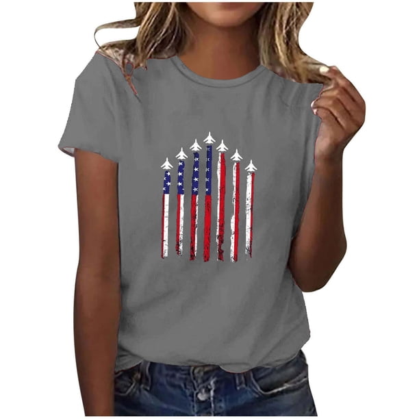 Blusas para las Mujeres Casual, Estampado Manga Corta Cuello Redondo Camiseta Top Hecho de Cómodo Estante de Imitación para Toda la Temporada de Uso Diario, Tops Cortos para las Mujeres